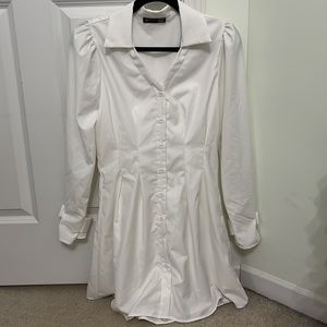 White Longsleeve Shirt Sinched Short Dress Size S